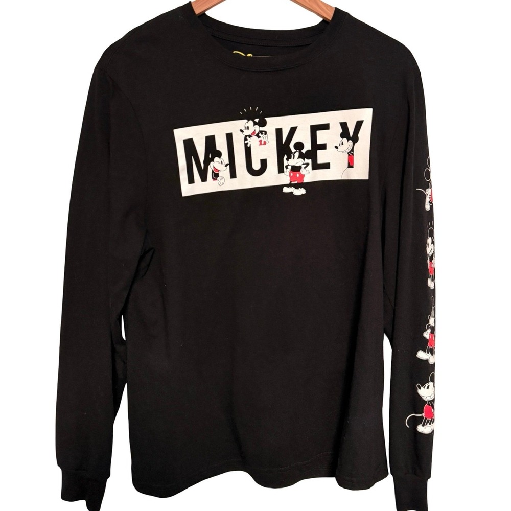 Disney Mickey  Graphic Long Sleeve Shirt M Black Cotton Jersey Disneycore Adult